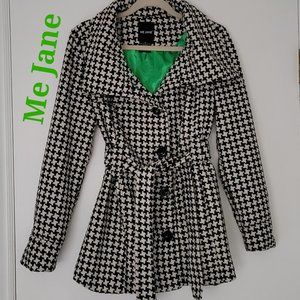 ❣️HP❣️ Me Jane black & white check with silky green inner liner pea coat size: M